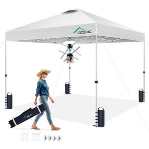 10x10 Pop Up Canopy Tent, One Push Instant Outdoor Gazebo with Vented Top, Upgraded 300D Silver Coated Sun Shade for Parties Camping Vendor, Includes Wheeled Bag and 4 Sandbags, White