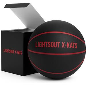 LIGHTSOUT Indoor Silent Basketball Size 7 (29.5") Quiet Basketballs Dribbling Indoor Very Sleek Black/red, Practicing at Home Indoor Basketball Foam No Noise Airless, No Scratch or Damage of Flooring, Black/Red