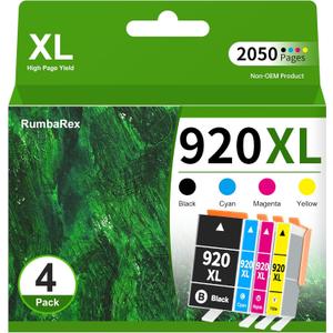 920 920XL Ink Cartridges Combo Pack High-Yield Replacement for HP 920 XL Ink Cartridges for Officejet 6500 6500A 6000 7000 7500 7500A E709 Printer Ink 4-Pack (Black, Cyan, Magenta, Yellow)