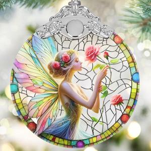 Enchanting Fairy & Rose Stained Glass Hanging Decor - Christmas Tree Ornament - Gift for Women, Mom