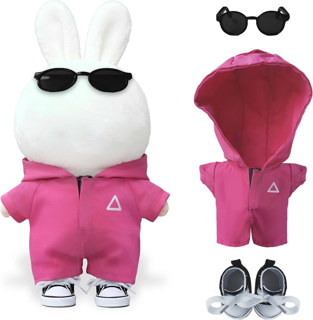 17cm Doll Clothes& Accessories (No Doll), Outfit Set with 3-Piece, Pink Hooded Jumpsuit, Sunglasses& Canvas Shoes
