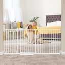 30" Tall Extra Wide Baby Gates for Doorways & Stairs - Large, Long Pressure Mounted Metal Safety Gates for Kids & Dogs - White (71.5-76.38 Inch)