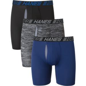 Hanes Men's Underwear Boxer Briefs Pack, 3-Pack, Total Support Pouch, Long or Short-Leg Boxer Briefs (Black, XL)