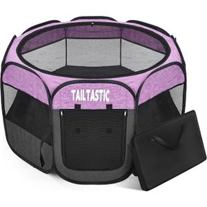 Portable Pet Playpen for Medium Dogs & Cats, Foldable Puppy Safety Pen with Removable Zipper Top, Breathable Mesh Dog Delivery Room, Indoor Isolation Cage for Pets (Purple, Medium)