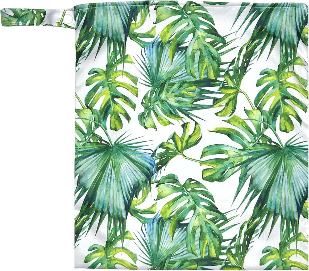 Waterproof Wet Dry Bag for Wet Clothes, Baby Clothes, Sweaty Clothes, Swimsuits and Travel - Palm Trees Pattern - Reusable and Machine Washable (Palm Trees)