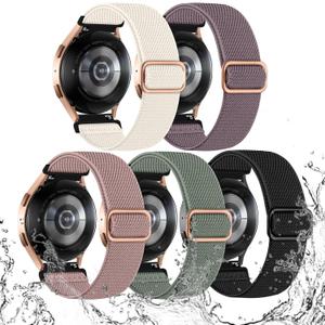 Lerobo 5 Pack Stretchy Watch Band for Galaxy Watch 7 Band 6 5 4 44mm 45mm 40mm/6 Classic 47mm 43mm/5 Pro 45mm/4 Classic 46mm 42mm/Active 2, Water-Resistant Nylon Sport Bands for Men Women (Apricot/SmokePurple/Pink/PineGreen/Black)