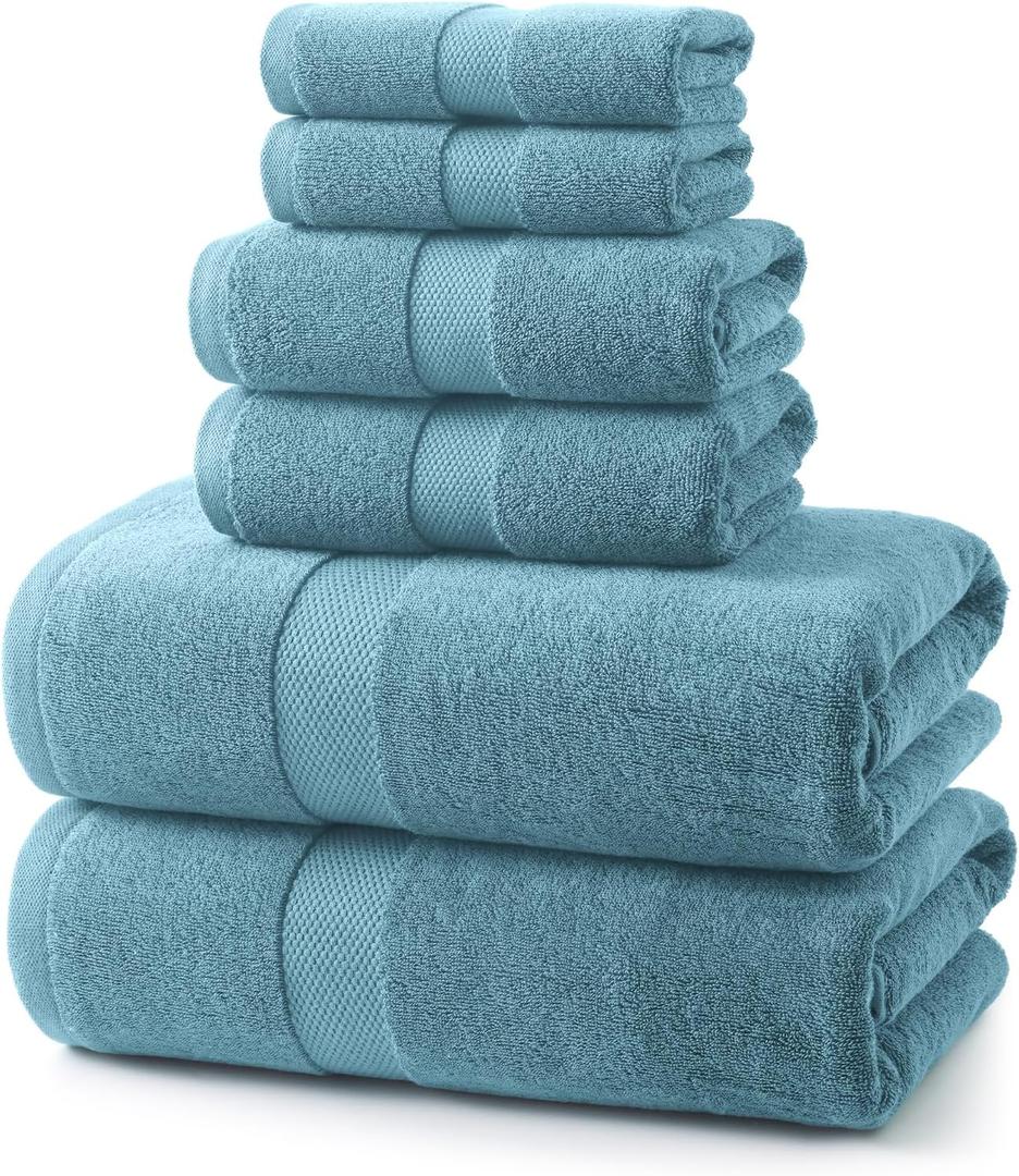 Ecolook 6 Piece Bath Towel Set,100% Cotton,Includes 2 Bath Towels 55x28 Inch,2 Hand Towels,2 Washcloths,Soft,Highly Absorbent & Quick Dry for Bathroom, Spa, Gym,Shower and Daily Use,Blue