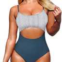 Pink Queen Women's One Piece Swimsuit Spaghetti Strap Scoop Neck Cutout High Waisted Bathing Suit Monokini Size XL