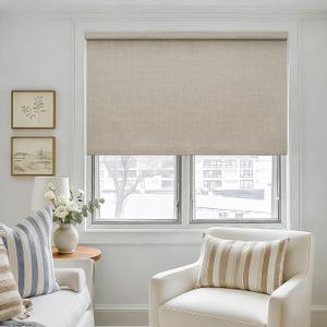 Wide Blackout Roller Shades Cordless Blinds for Windows, Free-Stop Blind with Linen Valance Thermal Insulated UV Protection 100% Black Out Window Shades for Bedroom Living Room Oatmeal 48" W x 72" H