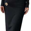 GORGLITTER Women's Flower Off The Shoulder Bodycon Maxi Dress Long Sleeve Ruched Dresses Wedding Guest Going Out Dress (Large, Black)