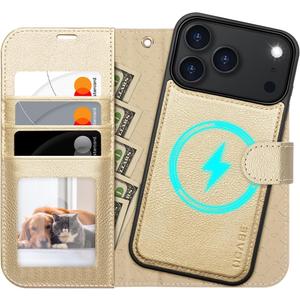 OCASE for iPhone 17 Pro Detachable Wallet Case with Card Holder, 2 in 1 PU Leather Flip Folio with RFID Blocking Stand Wrist Strap Shockproof Phone Cover 6.3 Inch 2025, Gold