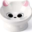 Raised Cat Food Bowl Ceramic 15 Tilted Cat Food Bowls Protect Cat's Spine Anti Vomiting Backflow Prevention Bowls for Adult Kitty, Kitten, and Small Dogs, Pink