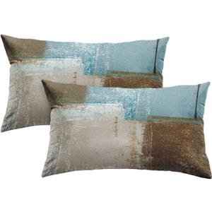 Britimes Throw Pillow Covers Modern Home Art Decor, 12 x 20 Inches Set of 2 Pillow Cases Decorative, Abstract Oil Painting Pillowcases for Bedroom, Living Room, Beige Blue