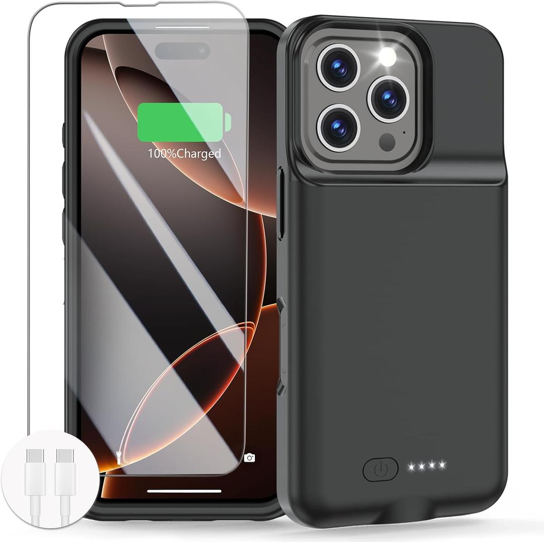GIN FOXI Battery Case for iPhone 16 Pro Max, 15W Fast Charging Case Charger 8500mAh Ultra-Slim Lightweight Battery Pack Rechargeable Anti-Fall TPU Juice Box for iPhone 16 Pro Max (6.9 inch) Black