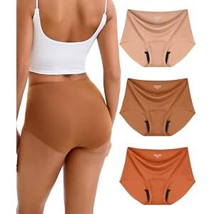 SUNCHIRI Incontinence Underwear for Women, Seamless High Waisted Washable Leak Proof Postpartum Protective Briefs 3 Pack (Multicolor02, Large)