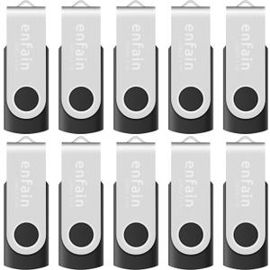 Enfain 2GB USB 2.0 Black Flash Drives Bulk 10 Pack Small Capacity Thumb Drives Swivel Zip Drive Jump Drive Memory Sticks, with 12 White Labels for Marking