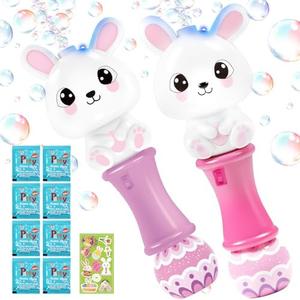 Letapapa 2 Pack Bubble Wands for Kids, 11.2 inch Automatic Bubble Blower with Light for Girls, Bubble Toy for Easter Party Favor Basket Stuffers(Purple&Pink)