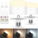 Rechargeable Light Bulbs with Remote, 10000mAh Battery Operated Light Detachable, 3CCT Battery Powered Dimmable Bulbs Wireless E26 USB Magnetic for Camping, Outdoor, Kitchen, Cabinet