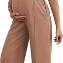BLENCOT Women's Maternity Pants Work Adjustable Waisted Wide Leg Waffle Knit Trousers Pregnancy Clothes with Pockets, XL