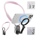 REYGEAK Magnetic POV/Vlog Phone Neck Mount Holder for Magsafe iPhone 16/15/14/13/12 Pro Mini/Plus/Pro/Pro Max, Hand Free Chest Stand Video Recording for Mobile Phone Accessory (Sakura Pink)