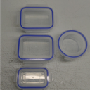 Amazon Basics Glass Food Storage Containers with Locking Lids, Set of 4, 8 pieces including lids, BPA-Free, clear with blue silicone ring