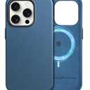SHIELDON Case for iPhone 15 Pro 5G 6.1" 2023, Genuine Leather, Wireless Charging, Magnetic, Slim, Anti-Scratch, Shock-Absorbent Cover with Metal Buttons Compatible with iPhone 15 Pro - Royal Blue