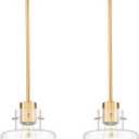 2 Pack Pendant Lights Kitchen Island, Brushed Gold Pendant Light Fixtures Over Island with Clear Glass Shade, 6" Modern Brass Kitchen Island Lighting for Dining Room Entryway, PL124-BG-G-2PK