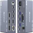 USB C KVM Switch 3 Monitors 2 Laptops 4K@60Hz, Displaylink USB C Docking Station 3 Monitor KVM for Windows Mac M1 M2 M3 M4, Extended Triple Displays,PD 100W,USB 3.0,USB 3.2,SD/TF,1G Ethernet