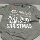 Most Likely to Christmas Matching Family Pajamas Funny T-Shirt Size L in Olive Green