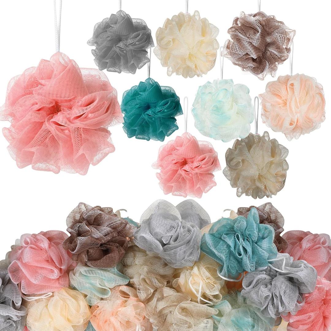 CHENGU 80 Pcs Loofah Bulk Sponge Bath Sponges for Shower, Bath, Body Pouf Mesh Loofah Exfoliating Body Scrubber for Baby, Women, Men, 20g (Plain, Novel Colors)
