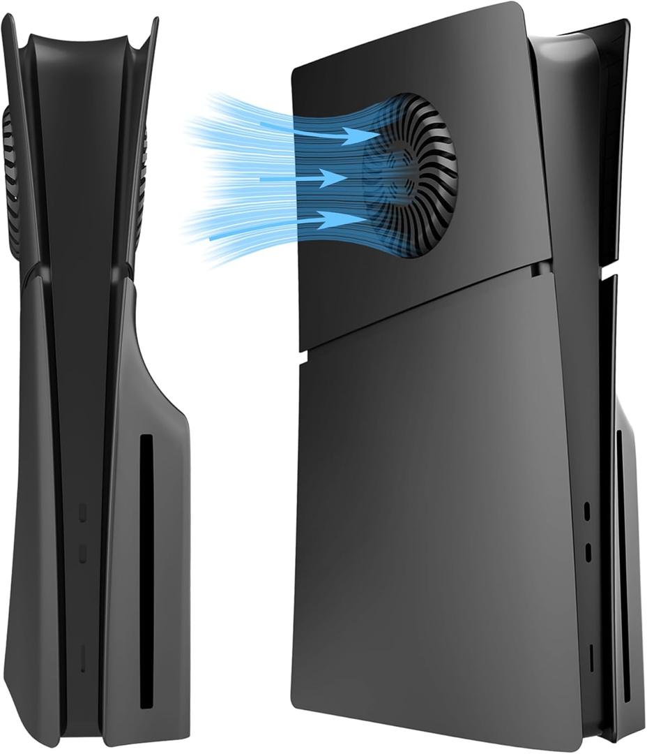 DOBEWINGDELOU Faceplate for PS5 Slim Disc Edition with Cooling Vent and Dust Filter, Face Plate Console Cover Plates ABS Dustproof Replacement Side Shell Accessories Caseб Black