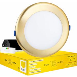 6 inch Slim Ultra-Thin Round Downlight Luminaire, Brushed Brass Finish, LED Recessed Light Fixtures Dimmable, 20W=135W, 1700 Lumens, IC Rated, 5CCT Selectable 2700K|3000K|3500K|4100K|5000K
