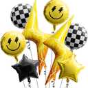 8PCS 18 Inch Smile Party Checkered Helium Balloons, Yellow Smile Face Prppy Theme Birthday Party Decorations, Yellow Lightning Balloons for Wedding Decor Event Supplies
