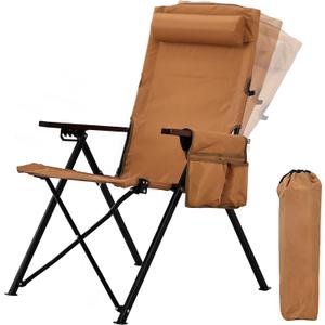 Camping Chairs for Adults-Adjustable 95°-135° Hign Back Heavy Duty Folding Lawn Chairs with Detachable Headrest, Side Pocket, Hold Up 300 Lbs, Yellow