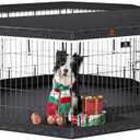 PJYuCien Dog Playpen, 8 Panels 30’’H Dog Pens Indoor with Bottom Pad and Top Cover, Metal Foldable Pet Puppy Exercise Fence Crate Kennel, Better for Small Animals,Black
