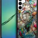 Compatible with Samsung Galaxy A35 5G Mobile Case Creative Acrylic Back Panel Silicone Protection Grip Specially Designed for Samsung Galaxy A35 5G 3D Stained Flower Looking Hummingbird