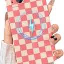 Magnetic for iPhone 13 Case, Cute Checkerboard Checkered Pattern Aesthetic Gloss Phone Case with Full Lens Protection, Stylish Slim Soft TPU Protective Cover for iPhone 13, Pink