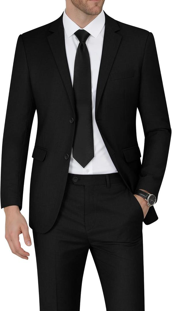 WEEN CHARM Men's Suits Slim Fit 2 Piece Two Button Blazer Wedding Prom Tuxedo Single Breasted Jacket Pants Set (42R/L, Black01)