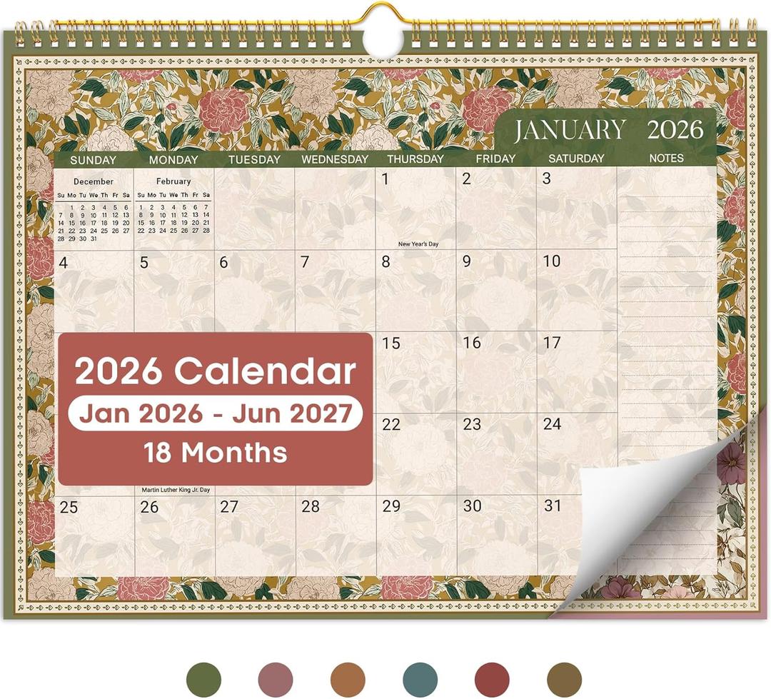 Calendar 2026-2027, Monthly Wall Calendar Runs Until June 2027, 11.5" x 14.8", Spiral Binding Hanging Wall Calendar, Perfect for Home or Office,Floral Borders (Garden Repose)