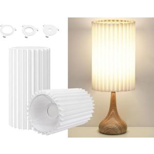 Small Lamp Shades Set of 2 for Table Floor Lamps, 9.8"x6.1"x6.1" Drum Lamp Shades, Pleated Lamp Shade, Linen Round Lampshades, E27 E14 and 11mm Adapters, 6x6x10 inches