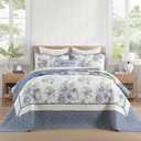SOElinens Oversized King Bedspread 120x120 - Botanical Floral Farmhouse Reversible California King Quilt Set, 3-Piece Lightweight Thin Comforter Coverlet Set, 100% Cotton, Cal King, Blue/Off White