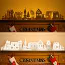 Large Wood Christmas Village Houses Set Light up Village with Light DIY Christmas Ornament Kits for Farmhouse Home Fireplace Tabletop, No Batteries(White,Cute Style)