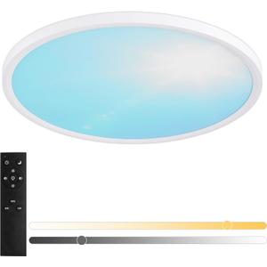 20 Inch Flush Mount Ceiling Light Fixture,43W Dimmable Ceiling Light with Remote, 3000K/4500K/6000K Adjustable White Ceiling Lights, Blue Sky LED Round Flat Panel Light for Kitchen, Bedroom