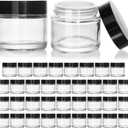 KEYWING 2oz Small Glass Jars with Black Lids, 35 Pack Clear Round Glass Cosmetic Jars with Inner Liners for Lotions, Powders and Ointments