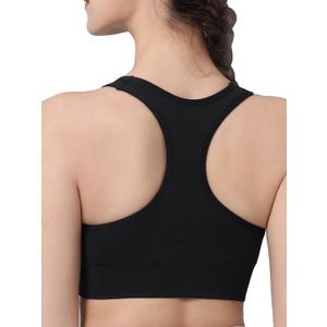 Ruched Sports Bra for Women Racerback V-Neck Workout Bras Padded Seamless Longline Yoga Bra (Large, Black)