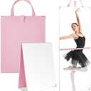 Chunful Frameless Travel Hanging Mirror Leather Foldable Full Length Backstage Makeup Mirror with Handle for Travel Dance Competition Home Fitness Gift(Pink,33.07 x 12.99 Inches)