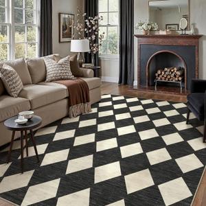 PureCozy Machine Washable 6x9 Area Rugs for Living Room Modern Soft Black and White Checkered Rug Non-Slip Low Pile Accent Indoor Office Carpet for Bedroom Dining Room Nursery Classroom