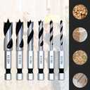 Stubby Brad Point Wood Drill Bit Set, 6pcs Hex Shank Short Length Drill Bit Set with Double Flutes Design for Carpenter Woodworking and All Types of Wood (3/32" - 3/8")