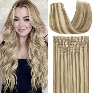Loxxy Human Hair Clip in Extensions Ultra Invisible 18Inch 130G 7Pcs Seamless Clip in Extensions Real Human Hair Color Light Brown Mixed With Highlights Platinum Blonde (Seamless Clip-18 Inch-130G, #P8/60 Light Brown Mixed Platinum Blonde)