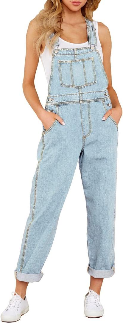 luvamia Women's Casual Stretch Adjustable Denim Bib Overalls Jeans Pants Jumpsuits (Large, A2 Azure Glow)